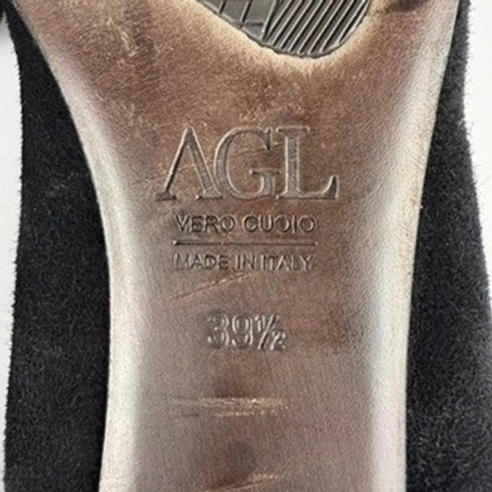 AGL Black Suede Flats 9 Leather Metal Rosette Flats Heel Ballet Minimal Office - Picture 11 of 12